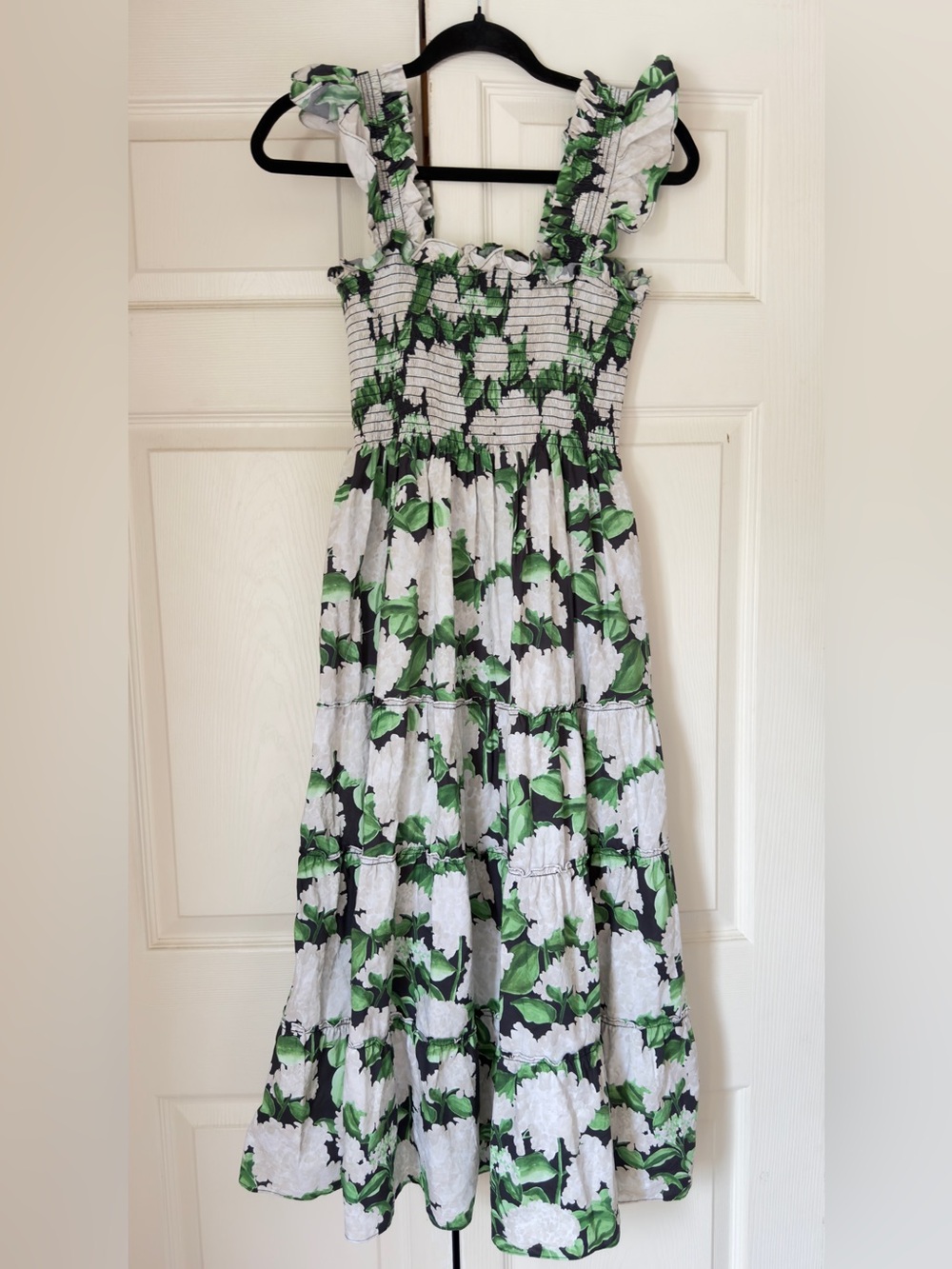 Hill House Green and White Floral Smocked Midi Dress - Picture 4 of 6